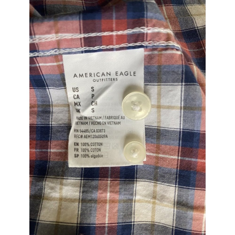 American Eagle Mens Shirt Small Button Down Red Blue White Plaid Cotton 8870 - Picture 7 of 7